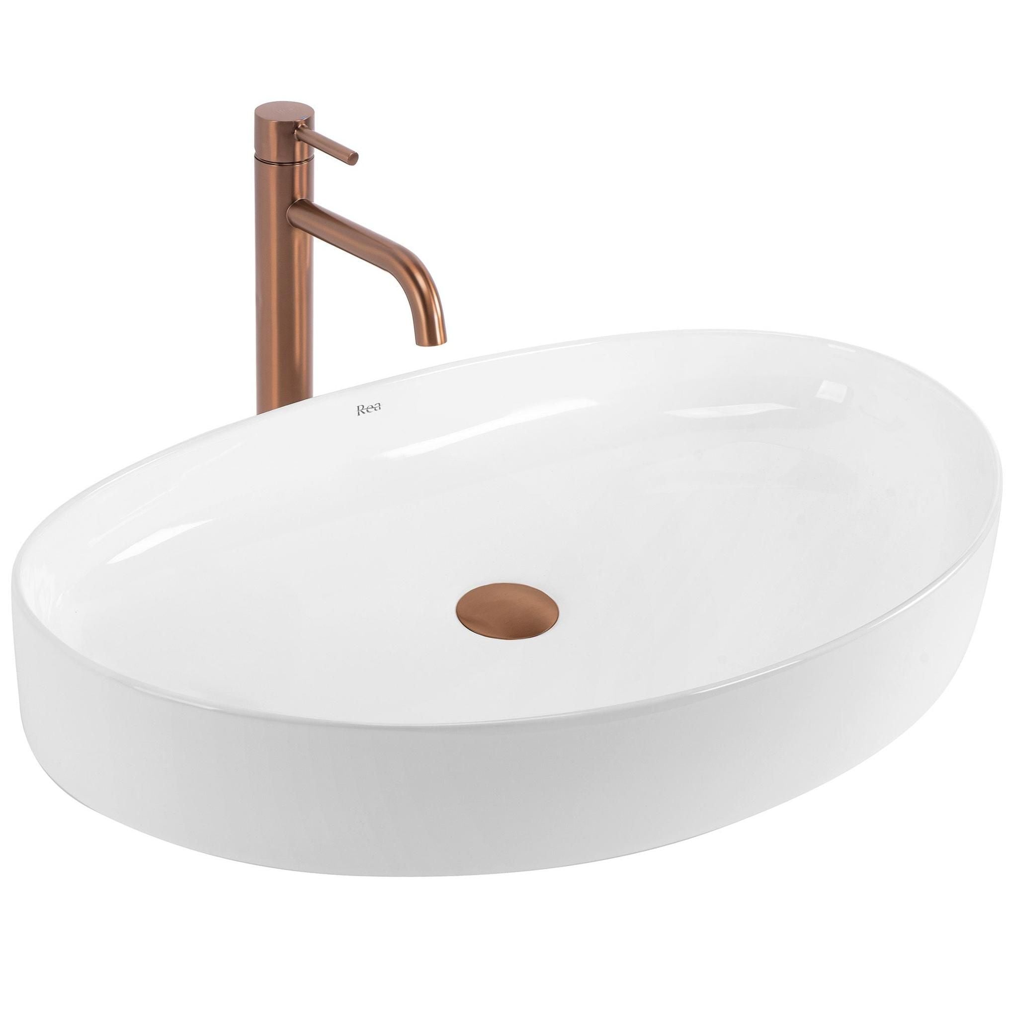 Lavor de baie, pe blat, oval, 65.5 cm, alb lucios, Rea