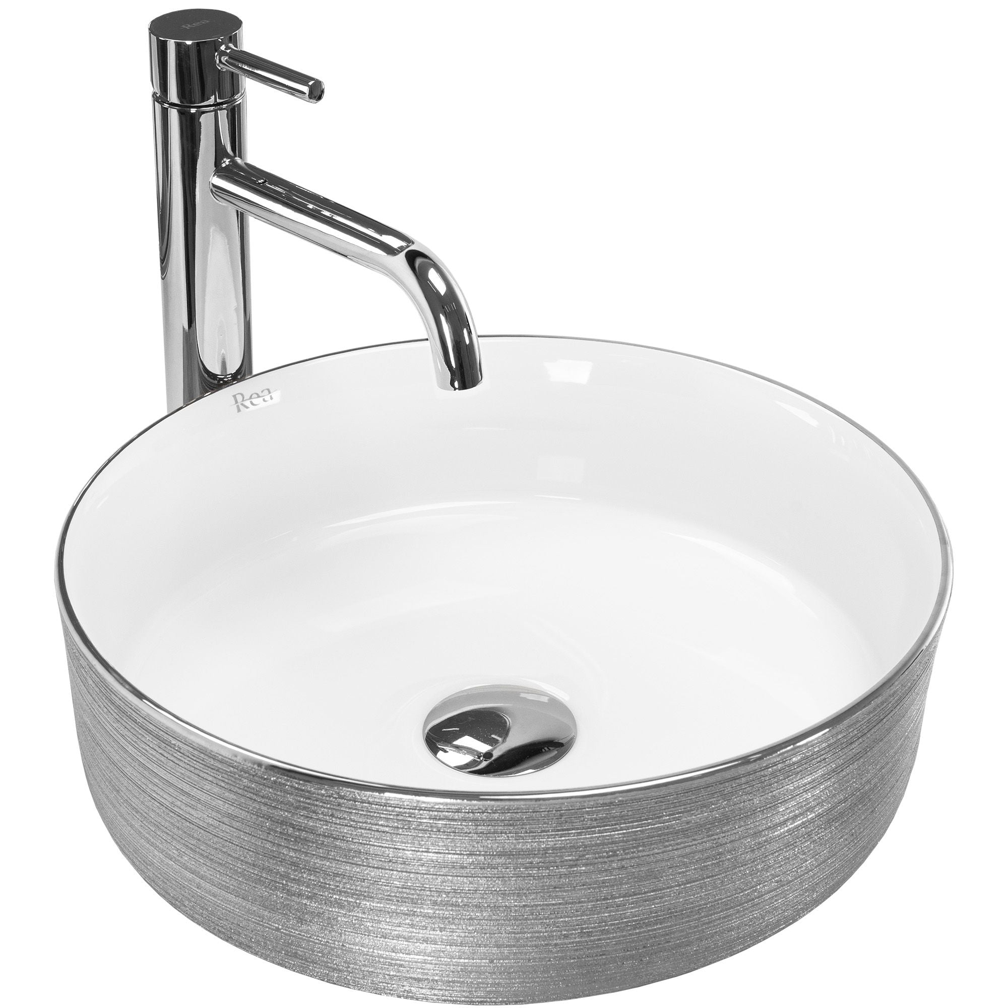 Lavor de baie, pe blat, rotund, 36 cm, argintiu periat, Rea