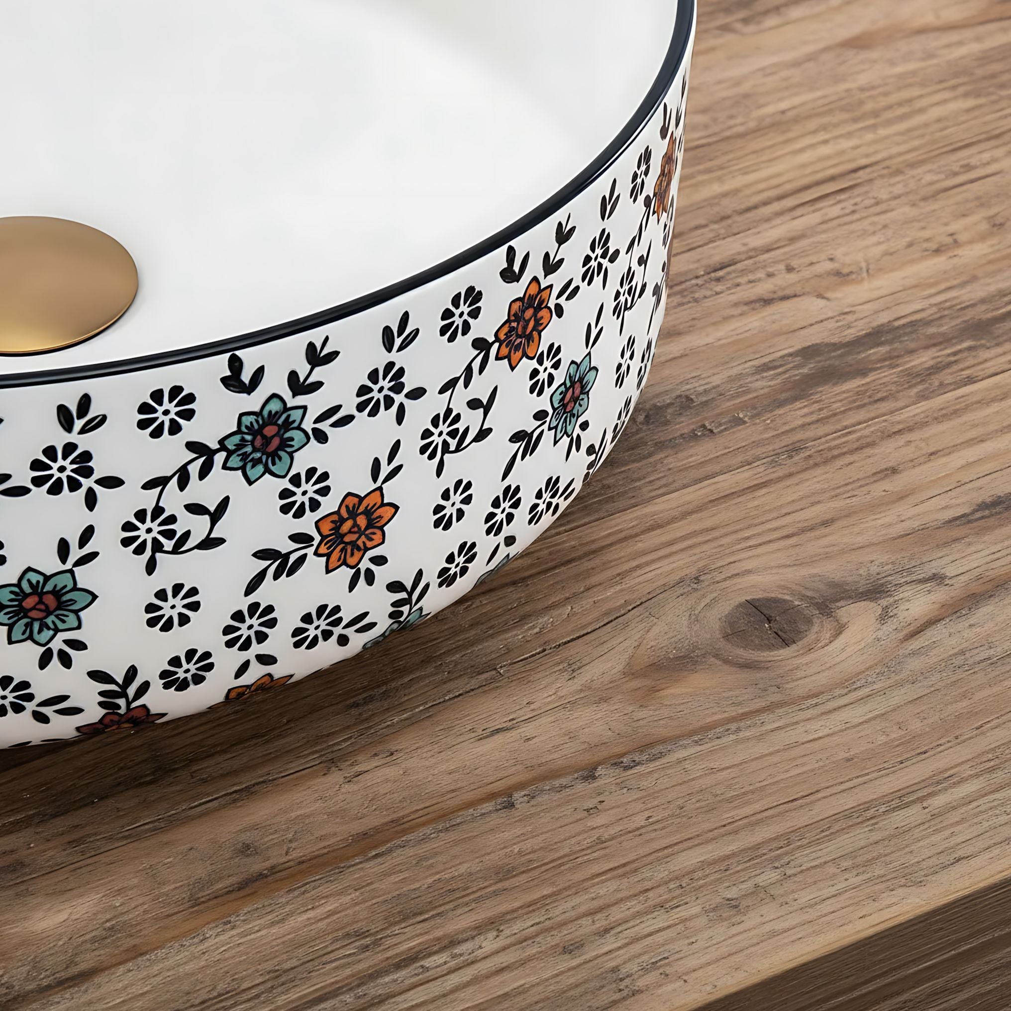 Lavor de baie, pe blat, rotund, 36 cm, floral mat, Rea