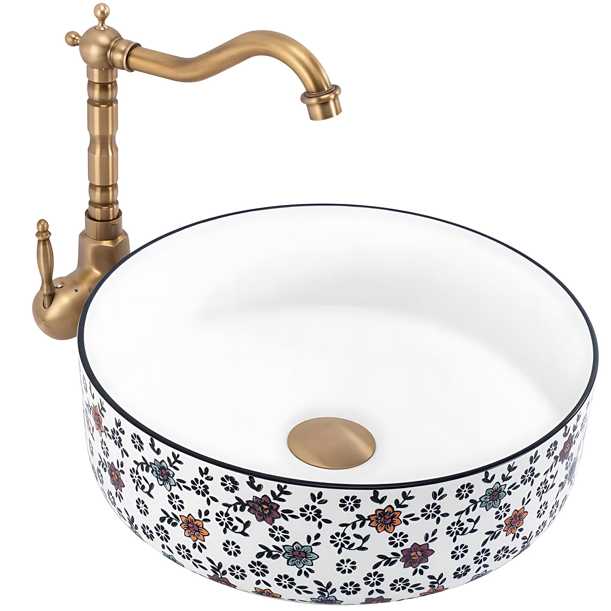Lavor de baie, pe blat, rotund, 36 cm, floral mat, Rea