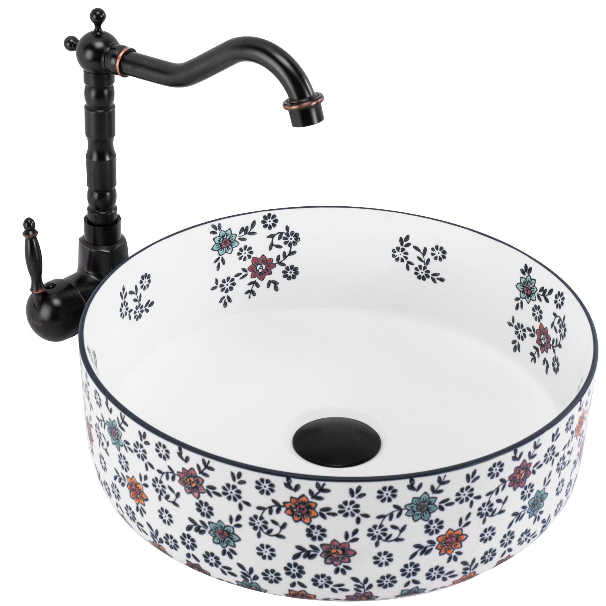 Lavor de baie, pe blat, rotund, 36 cm, floral mat, Rea Stefania