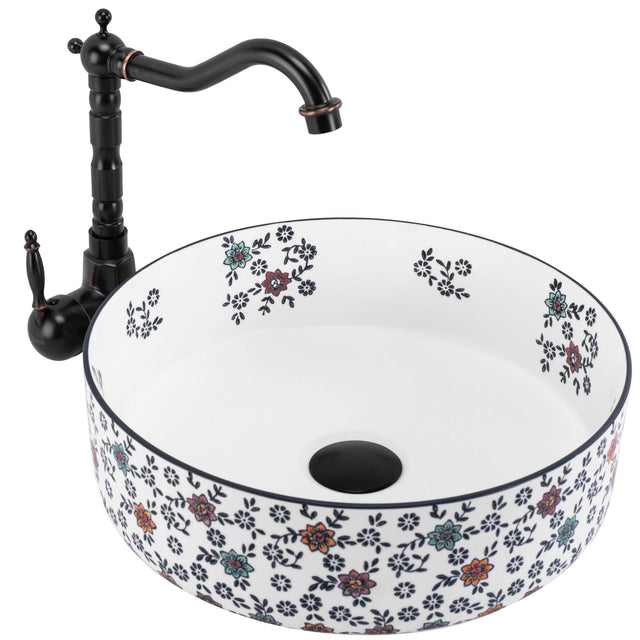Lavor de baie, pe blat, rotund, 36 cm, floral mat, Rea Stefania