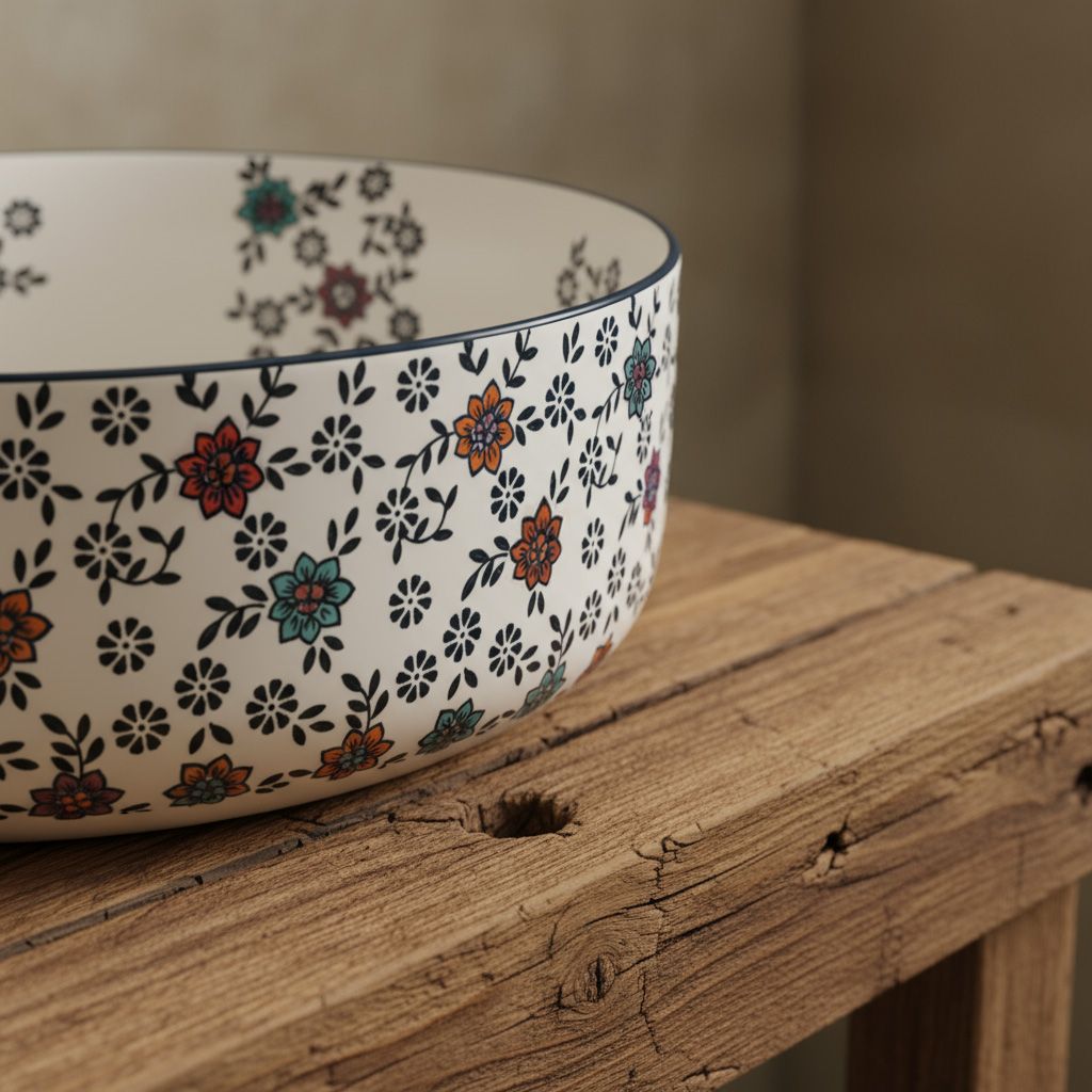 Lavor de baie, pe blat, rotund, 36 cm, floral mat, Rea Stefania