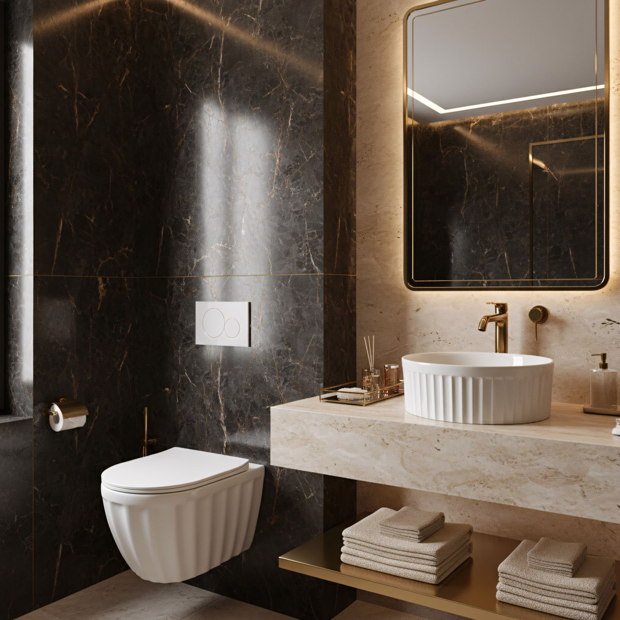 Lavor de baie, pe blat, rotund, 38 cm, alb lucios, Rea