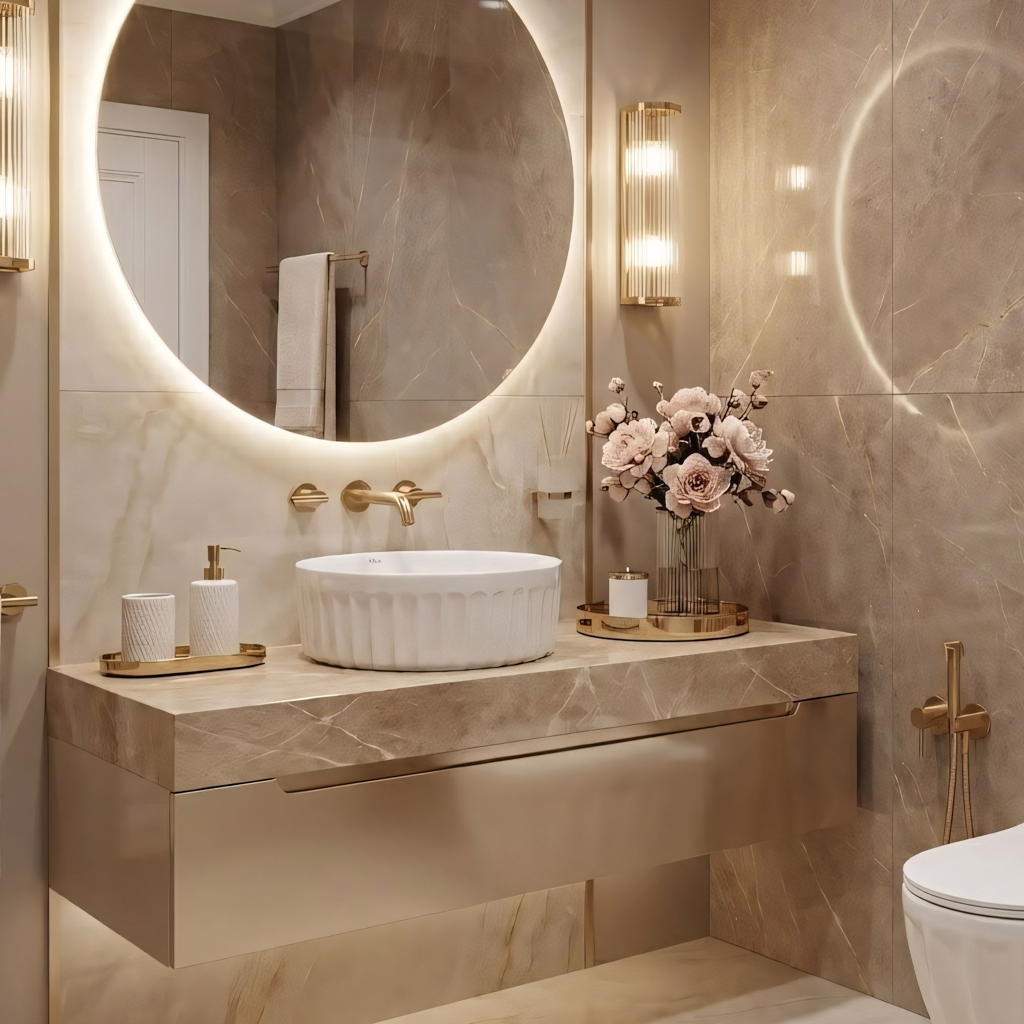 Lavor de baie, pe blat, rotund, 38 cm, alb lucios, Rea