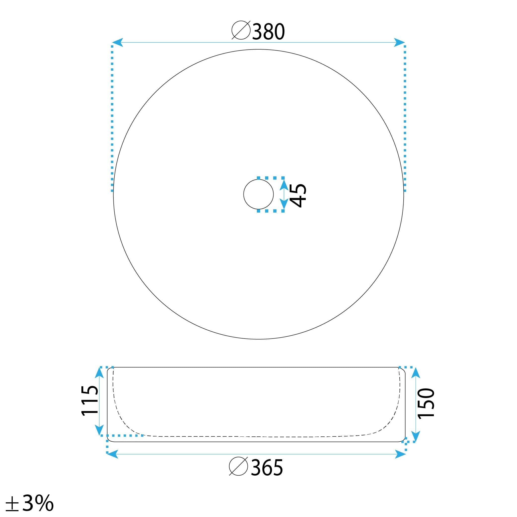 Lavor de baie, pe blat, rotund, 38 cm, alb lucios, Rea