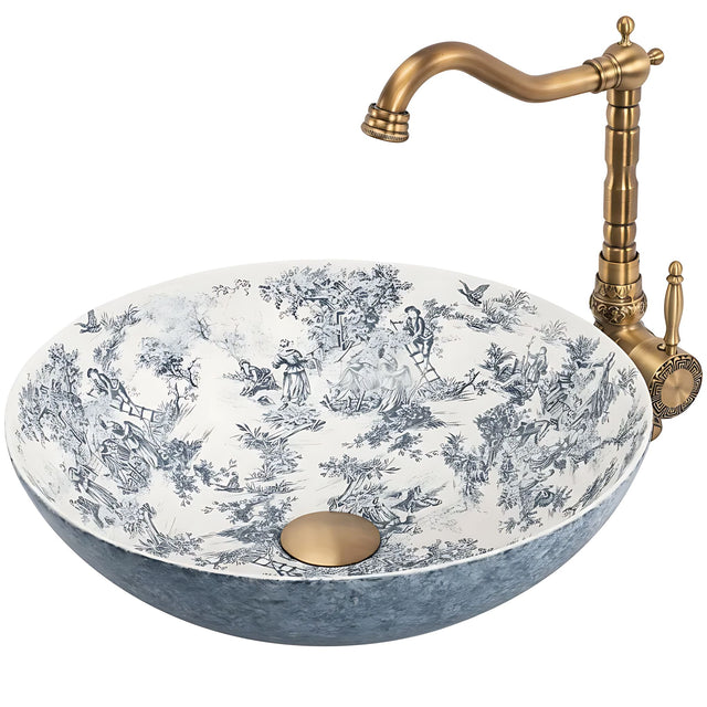 Lavor de baie, pe blat, rotund, 40 cm, floral mat, Rea