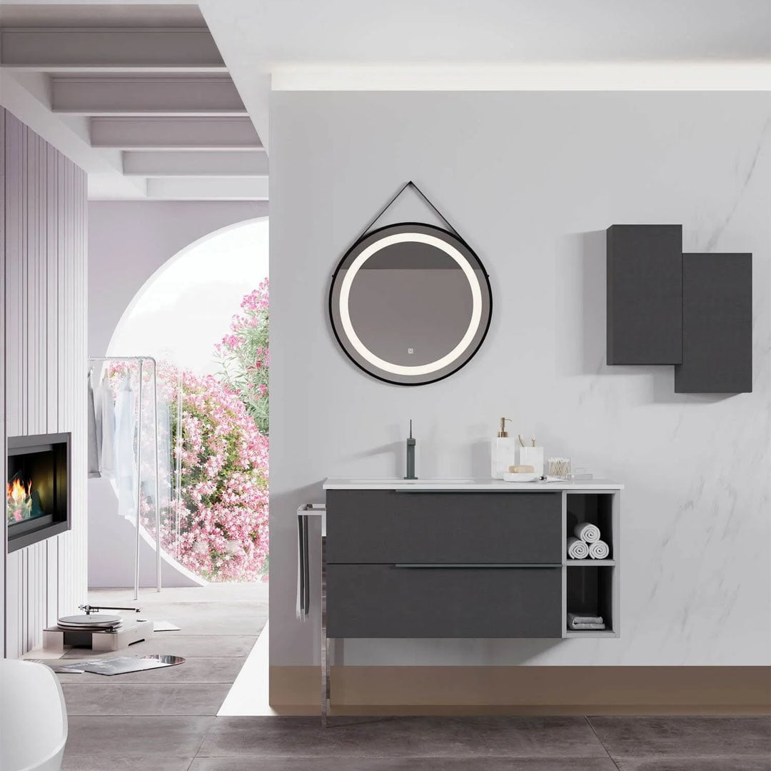 Mobilier baie cu lavoar SaviniDue și extensie frontală, colecția Oikos, lățime de 100 cm, imitație lemn închis