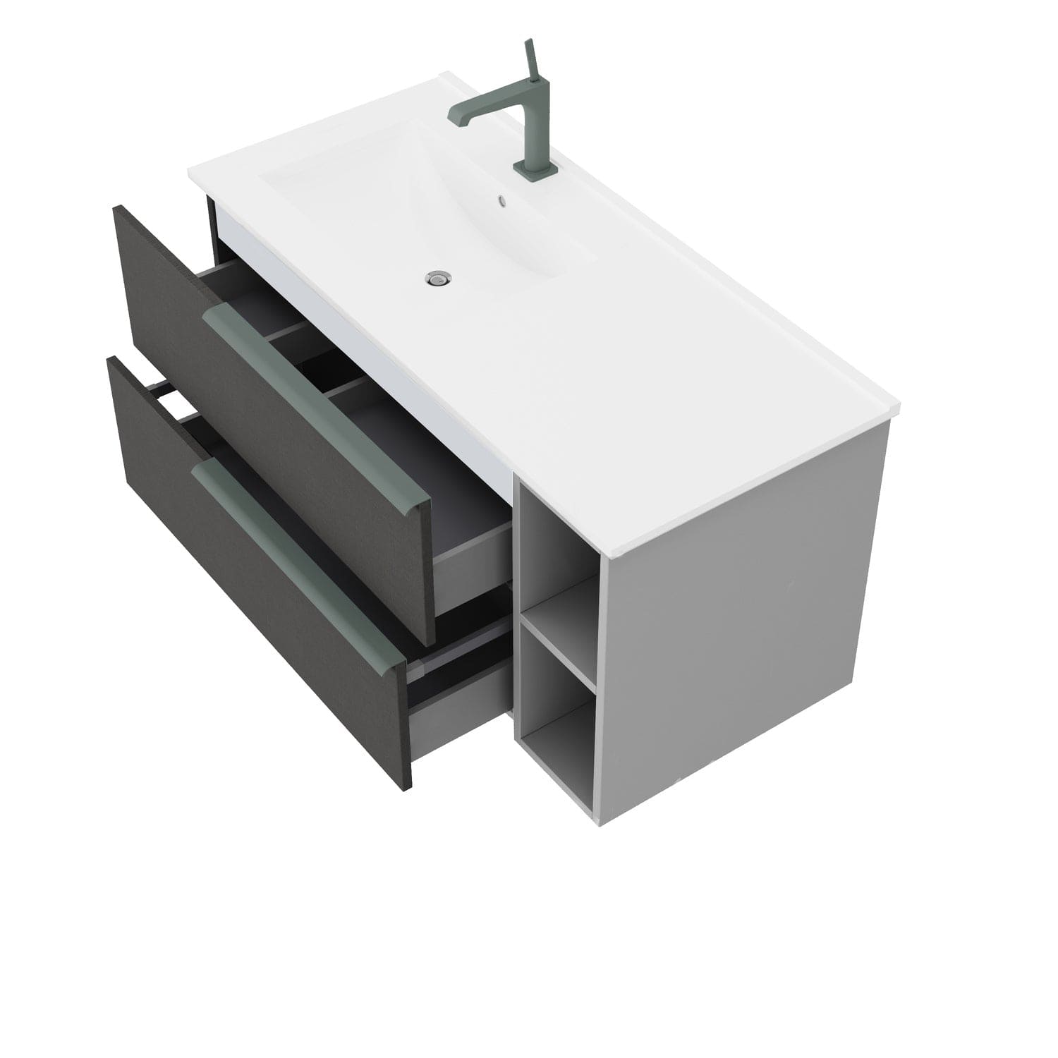 Mobilier baie cu lavoar SaviniDue și extensie frontală, colecția Oikos, lățime de 100 cm, imitație lemn închis