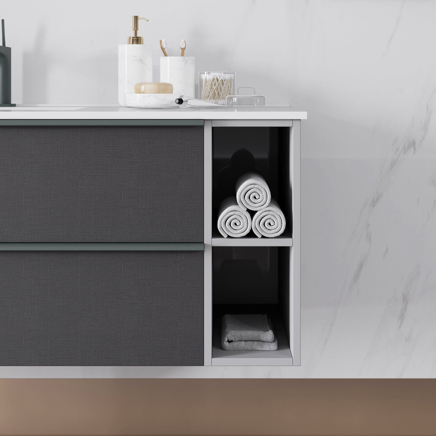 Mobilier baie cu lavoar SaviniDue și extensie frontală, colecția Oikos, lățime de 100 cm, imitație lemn închis