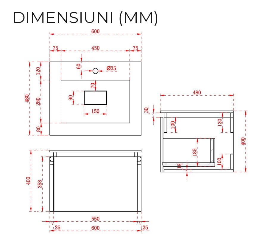Mobilier Baie Elysium cu LED Anna, Alb Mat, 600x480x388 mm, cod: 3182