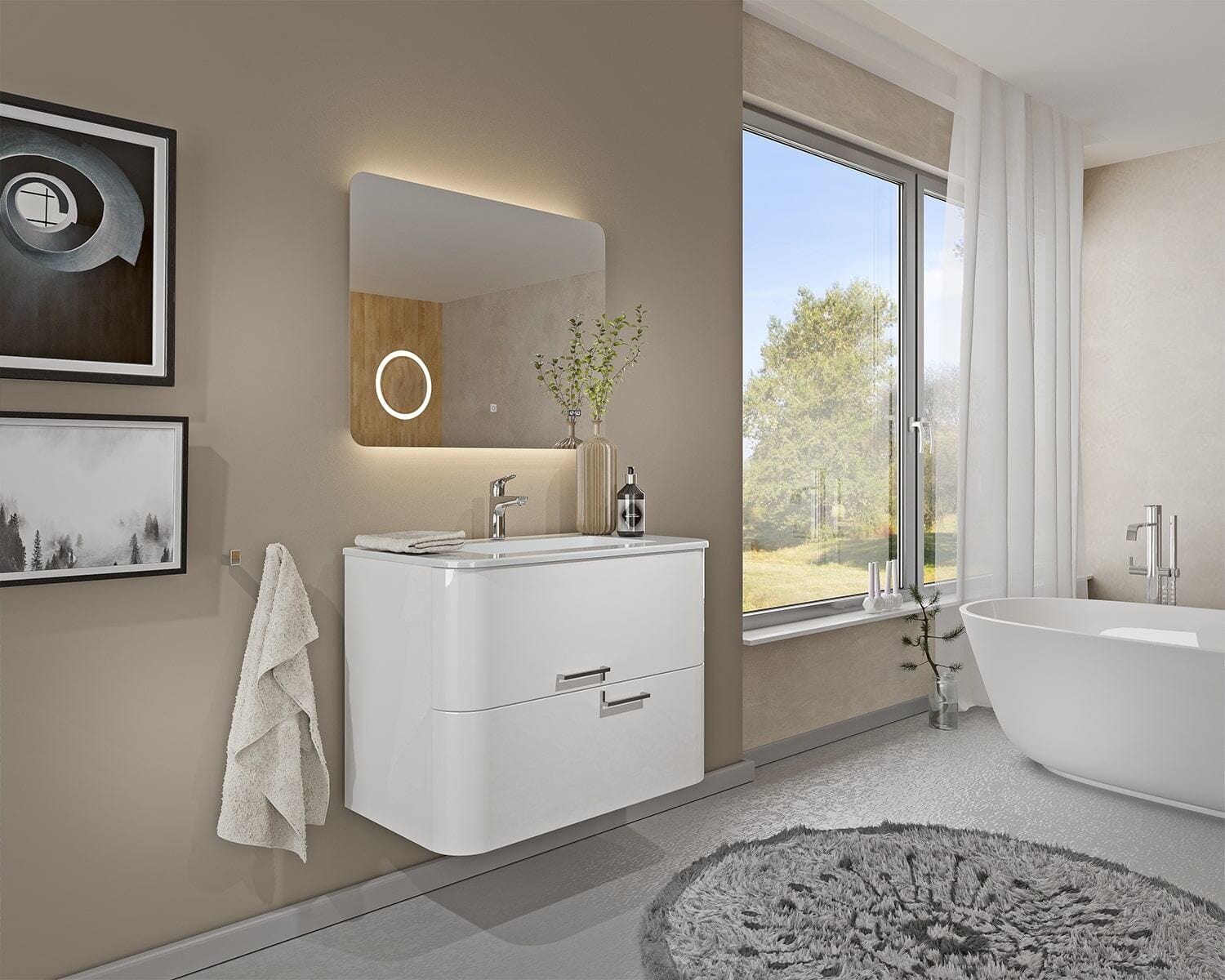 Mobilier baie SaviniDue, bază pentru lavoar, colecția Geos, lățime de 80 cm, alb