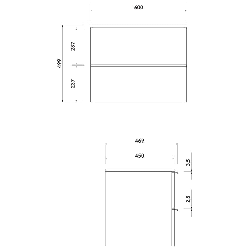 Mobilier suspendat Cersanit 60 cm, alb cu manere cromate, pentru lavoar pe blat