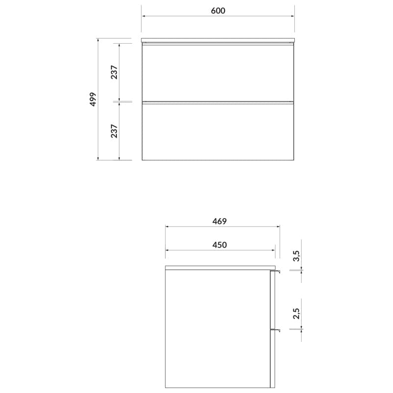 Mobilier suspendat Cersanit 60 cm, gri stejar cu manere cromate, pentru lavoar pe blat