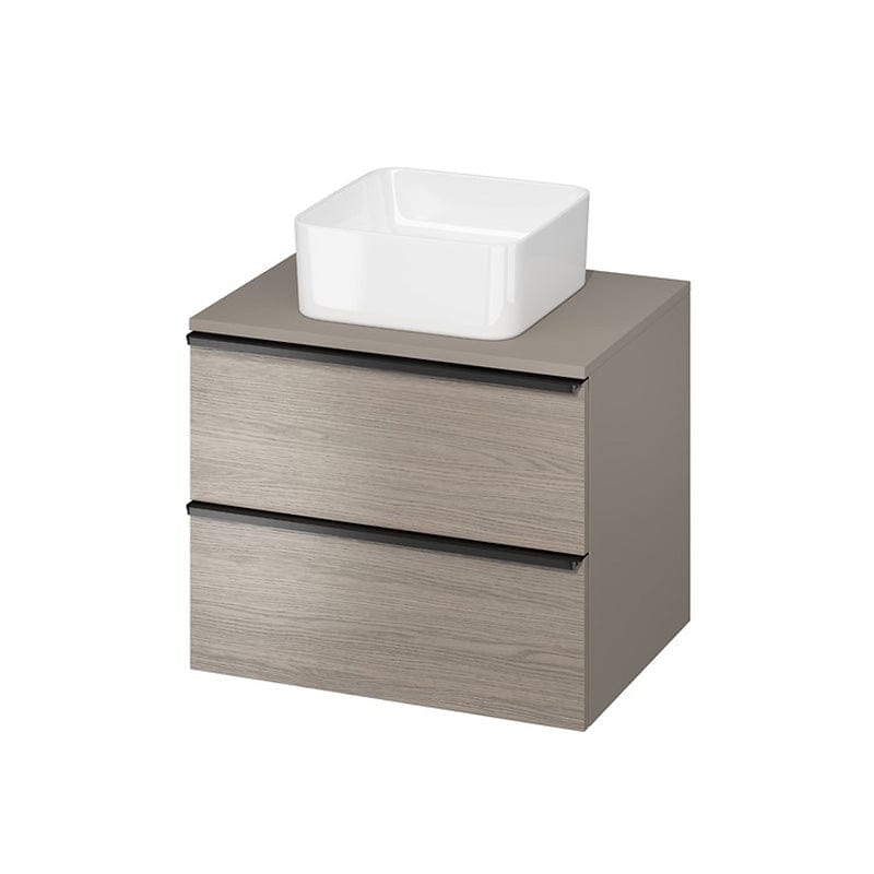 Mobilier suspendat Cersanit 60 cm, gri stejar cu manere negre, pentru lavoar pe blat