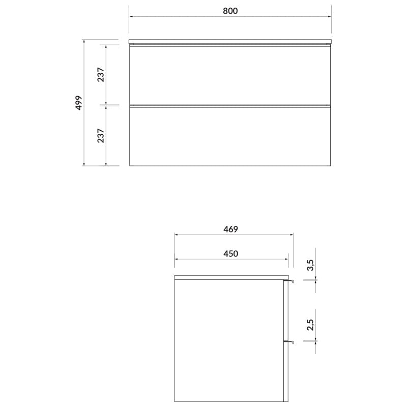 Mobilier suspendat cu manere negre, pentru lavoar pe blat, Cersanit, Virgo 80, alb