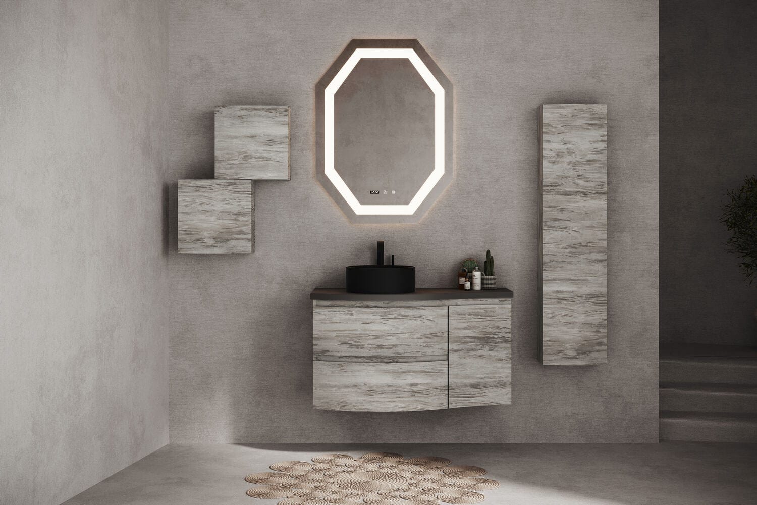Oglindă cu sistem retroluminare LED SaviniDue, cu touch, octagonală, 75 x 100 cm