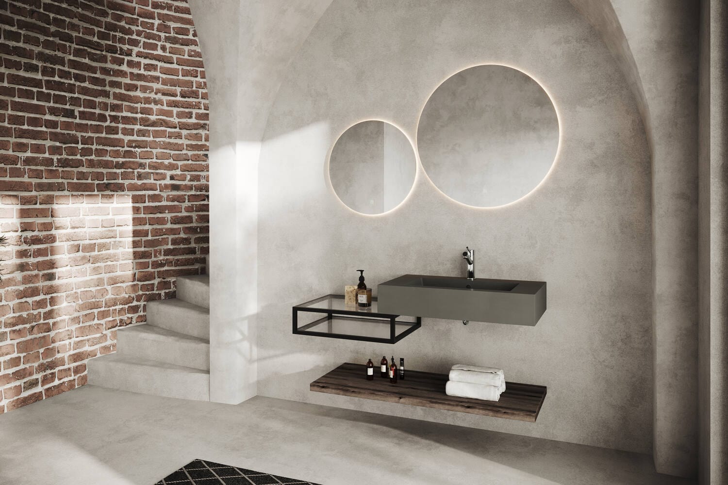 Oglindă cu sistem retroluminare LED SaviniDue, cu touch, rotundă, 60 x 60 cm