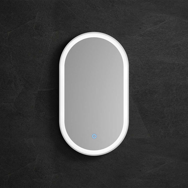 Oglinda de baie, cu LED, ovala, alb mat, 40x80 cm, MonBlari