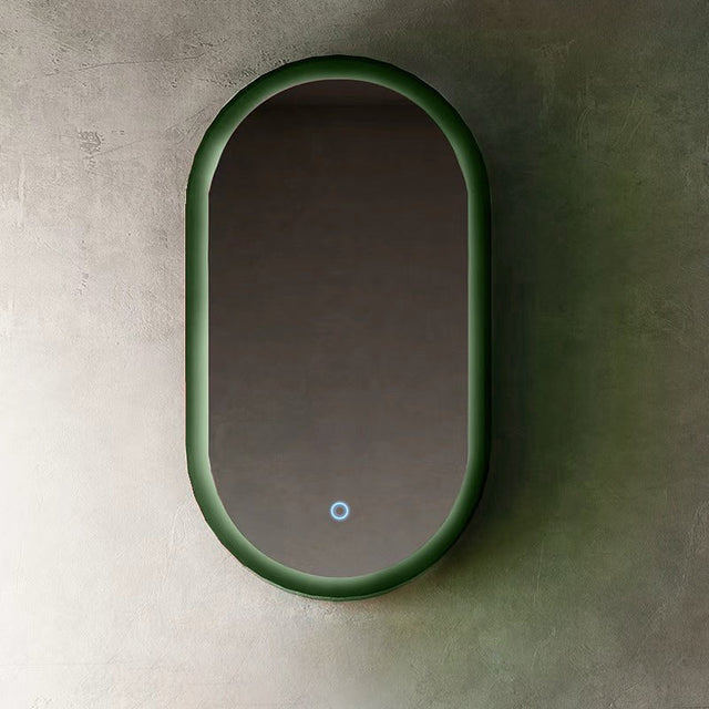 Oglinda de baie, cu LED, ovala, rama din rasina, verde transparent, 40x80 cm, MonBlari