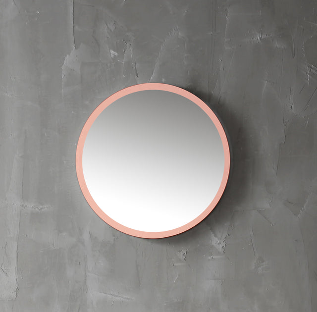 Oglinda de baie, cu LED, rotunda, compozit, roz, 50x50 cm, MonBlari