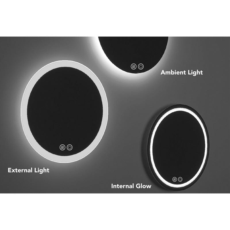 Oglinda Fluminia Mona N cu iluminare LED si dezaburire, montaj in piele, rotunda, 60 cm