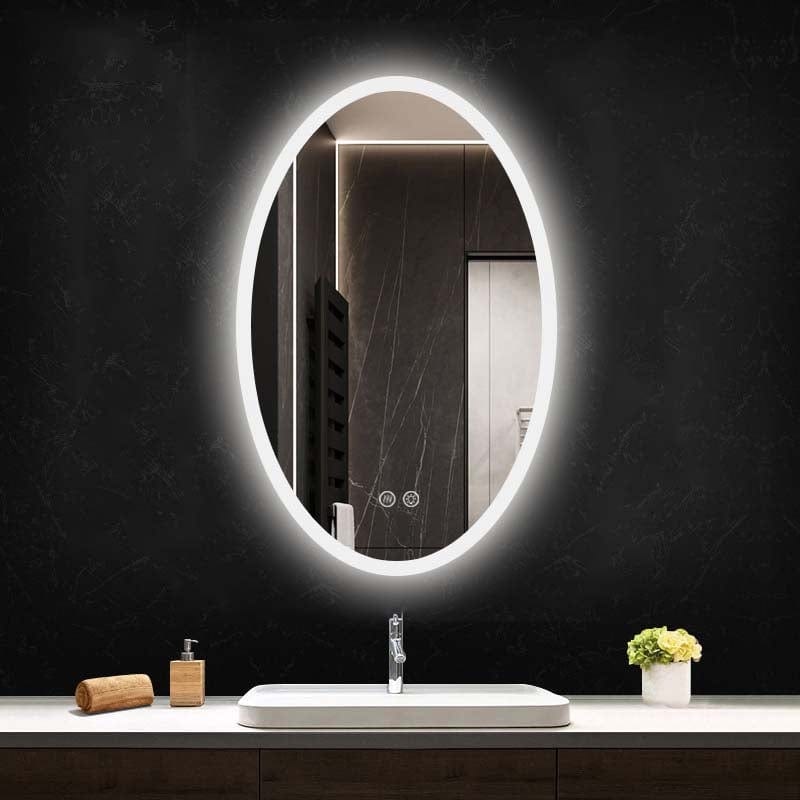 Oglinda Fluminia Picasso-Ex-60 cu iluminare LED 3 culori si dezaburire, ovala, 60x80 cm