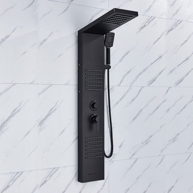 Panel de Dus cu efect de ploaie si jeturi cu masaj, sistem LED, culoare: negru mat, cod: 1554