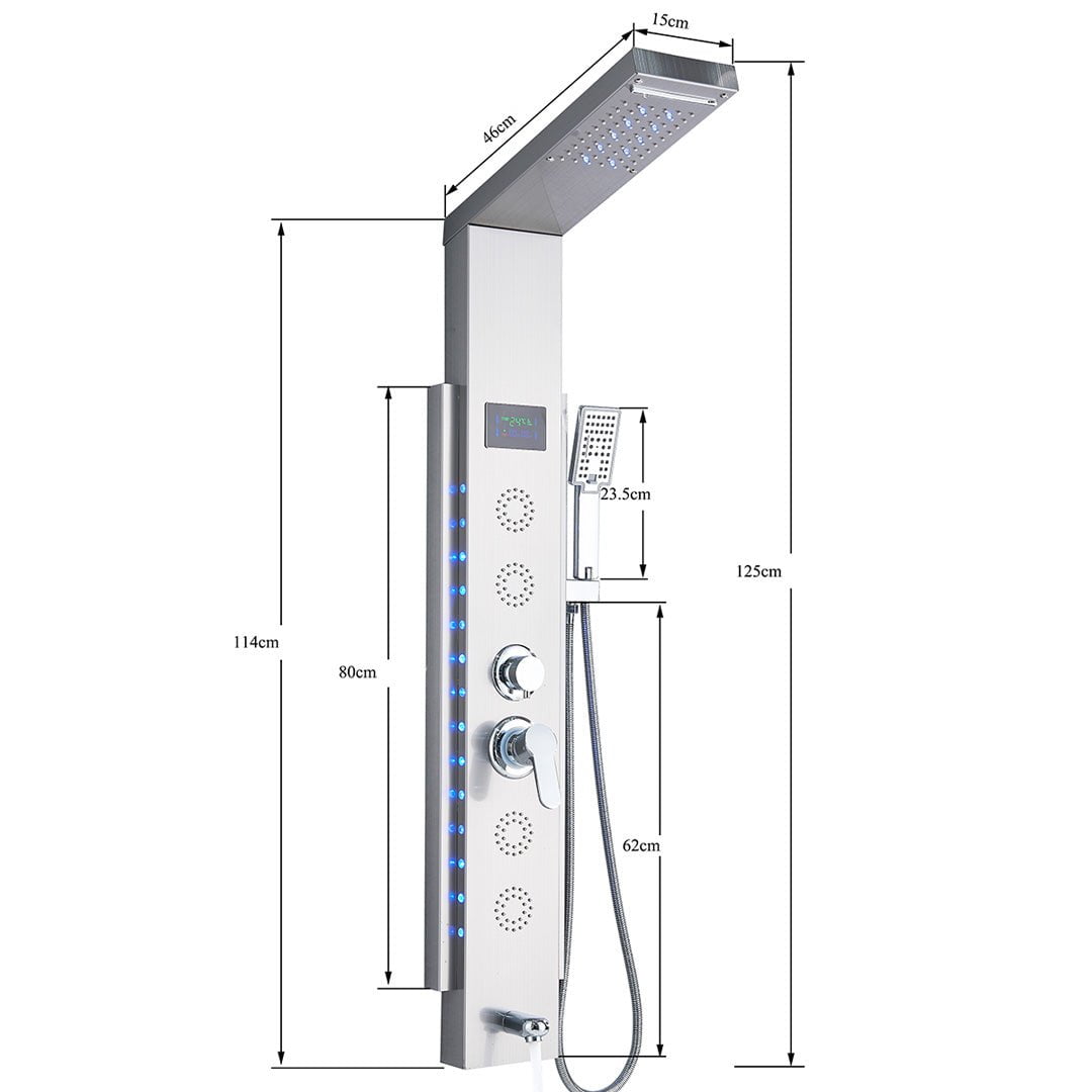 Panel de dus cu LED, cu efect de ploaie, argintiu, cod 1443