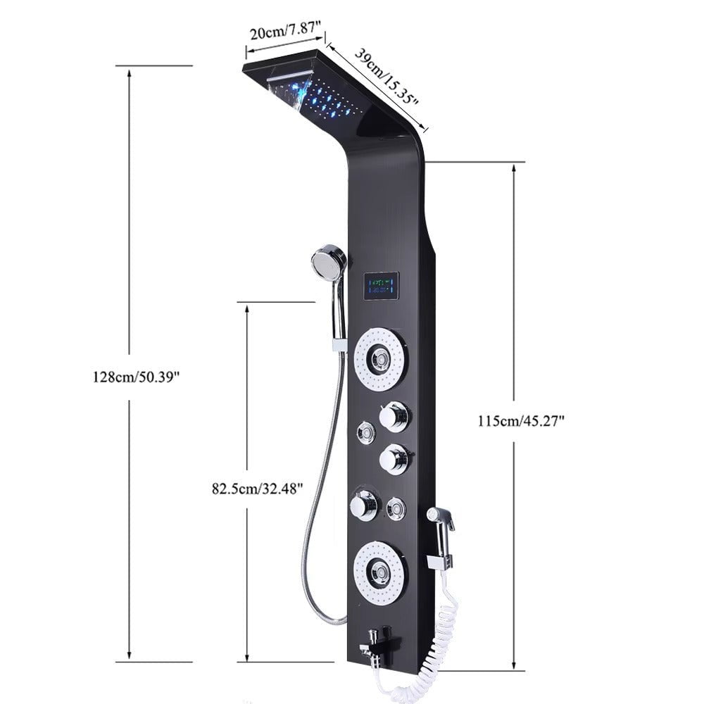Panel de Dus cu LED, efect de ploaie si jeturi cu masaj, argintiu, cod 1613