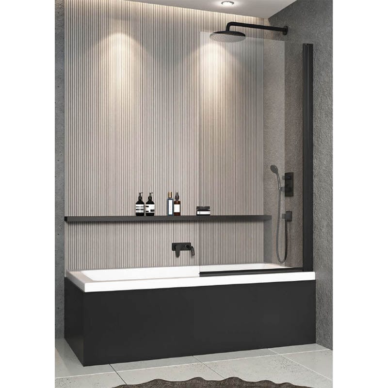 Paravan de cadă, Mediterraneo, Standard, pivotant dintr-o bucată, 80 x 140 cm, profil negru