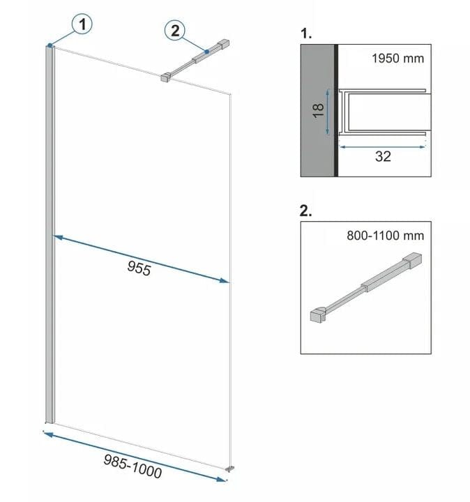 Paravan de duș Rea Aero Evo, tip walk-in, cu suport de prosoape, negru mat, 100 cm