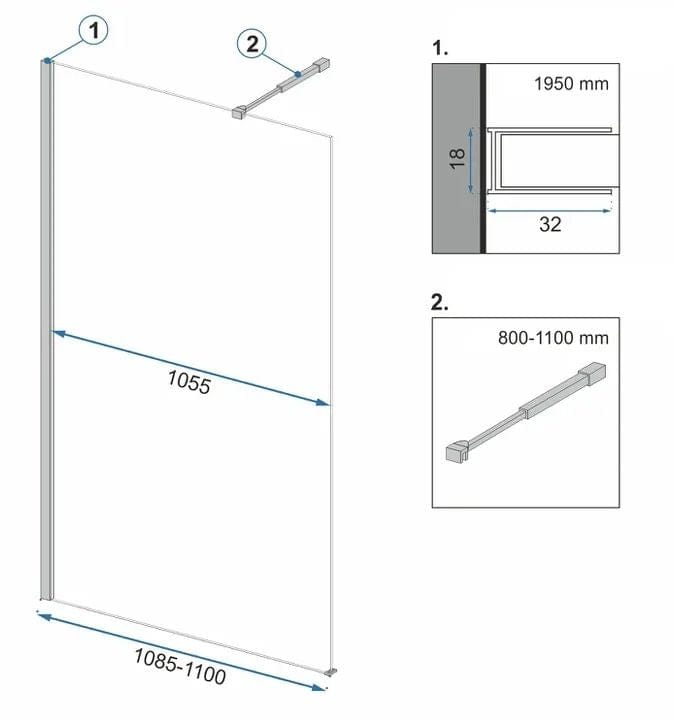 Paravan de duș Rea Aero Evo, tip walk-in, cu suport de prosoape, negru mat, 110 cm