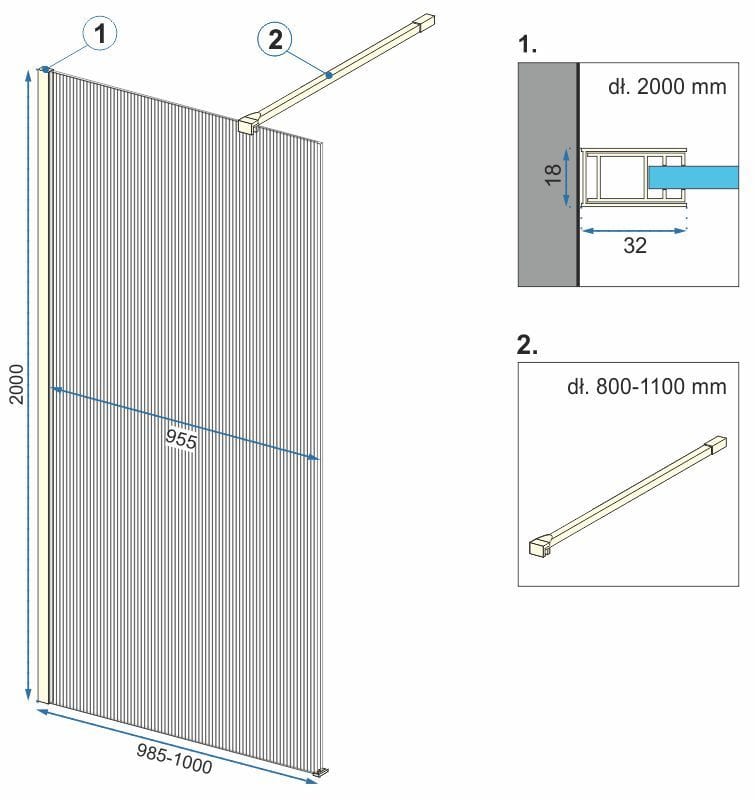 Paravan de duș Rea Aero Intimo, tip walk-in cu geam riflat, auriu periat, 100 cm