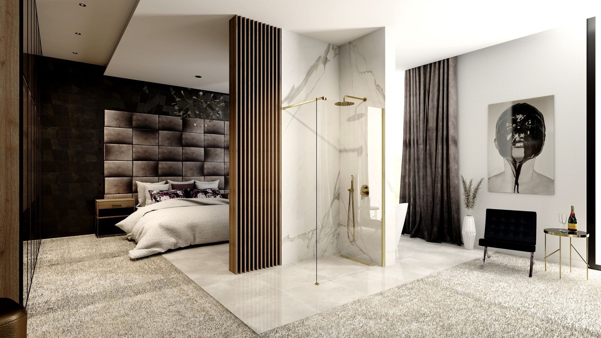 Paravan de duș Rea Aero tip walk-in, auriu periat, 120 cm