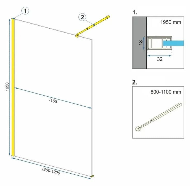Paravan de duș Rea Aero tip walk-in, auriu periat, 120 cm