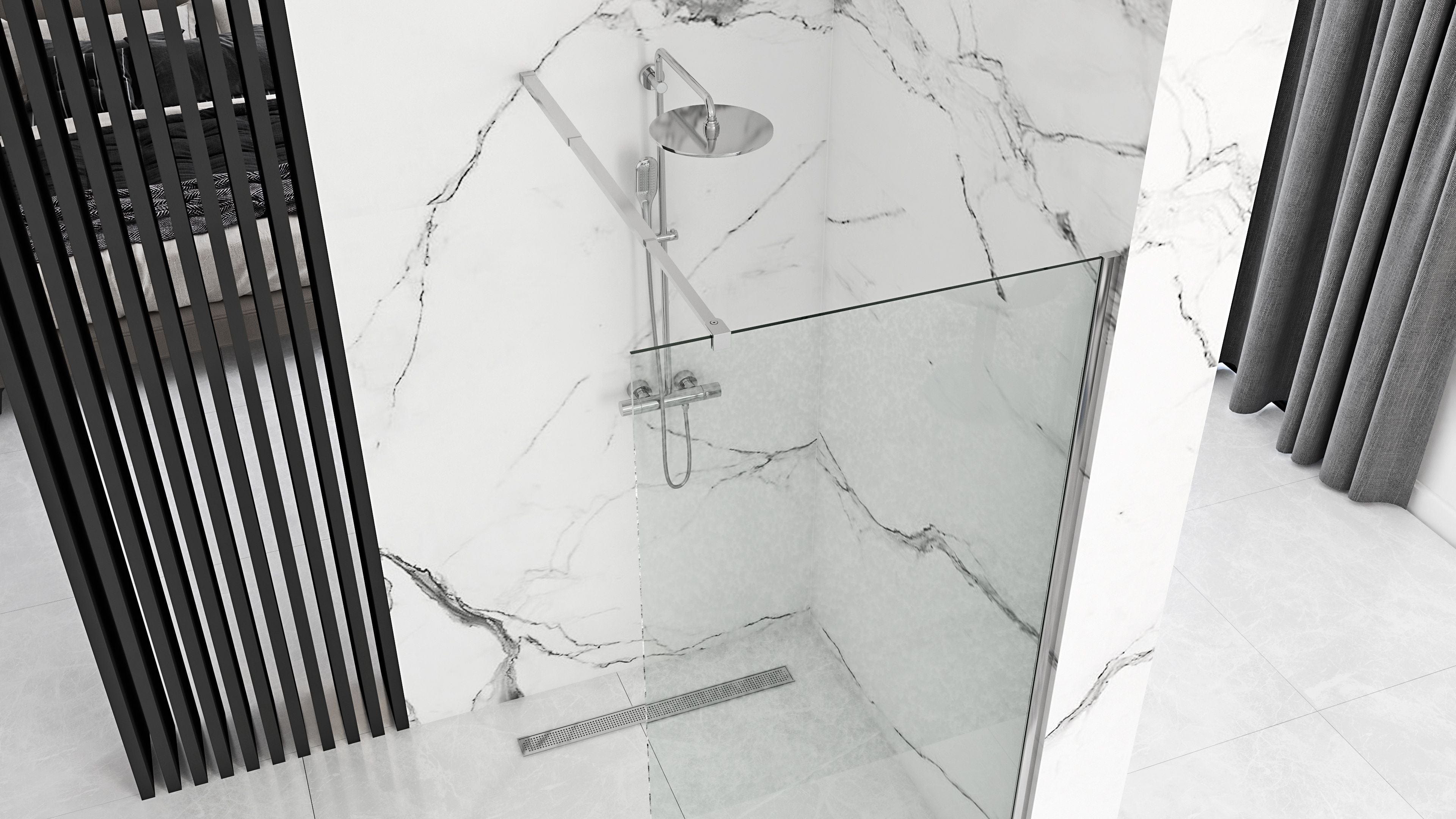 Paravan de duș Rea Aero, transparent, crom, 90 cm