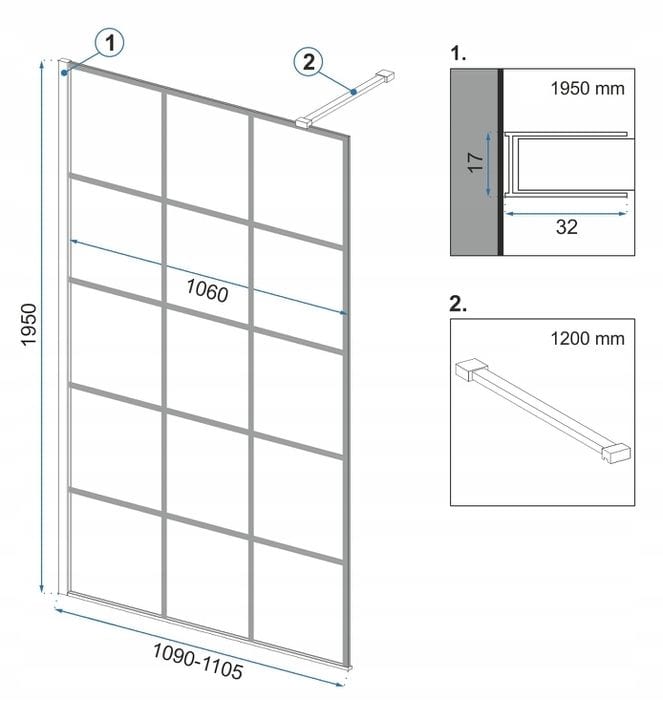 Paravan de duș Rea Bler-1, tip walk-in, negru, 110 cm
