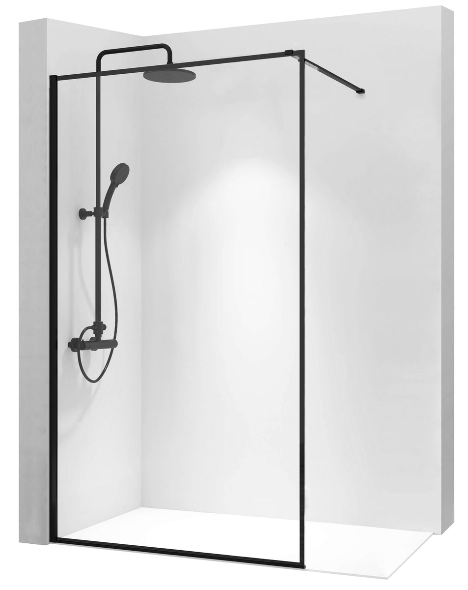 Paravan de duș Rea Bler, tip walk-in, negru - 110 cm