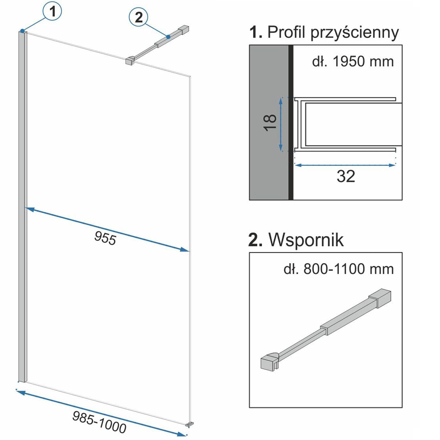 Paravan de dus Rea Aero Ombre, negru ,100 cm