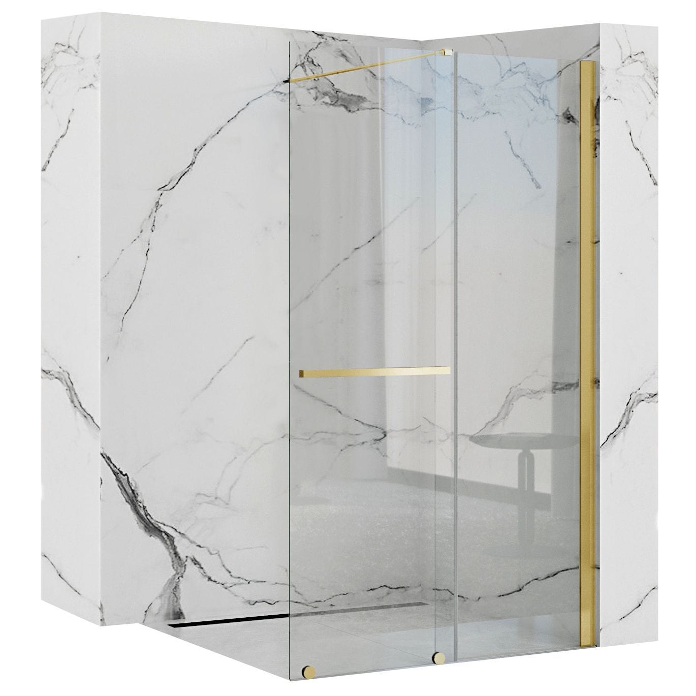 Paravan de dus Rea Cortis, tip walk-in, culisant cu suport de prosoape, auriu, 120 cm