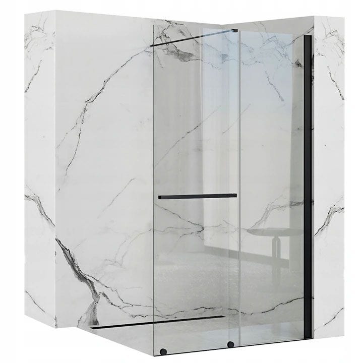 Paravan de dus Rea Cortis, tip walk-in, culisant cu suport de prosoape, negru, 100 cm