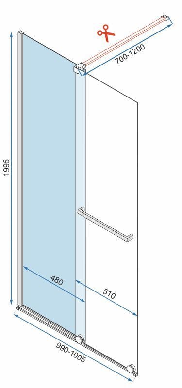 Paravan de dus Rea Cortis, tip walk-in, culisant cu suport de prosoape, negru, 100 cm