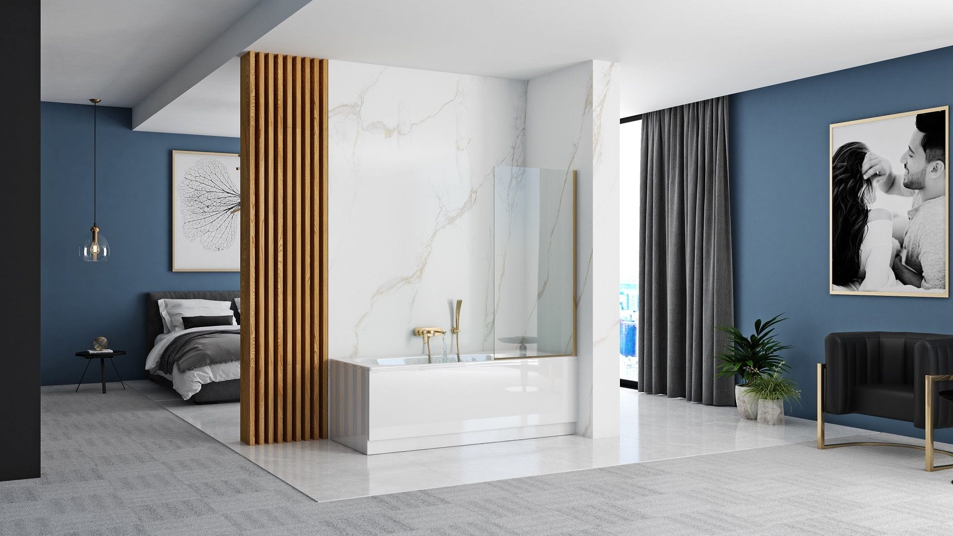 Paravan pentru cadă Rea Elegant 80 cm auriu