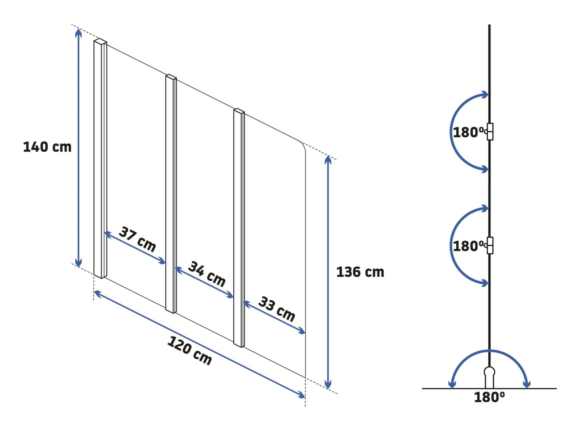 Paravan pliabil pentru cadă Rea Agat-3 120 cm crom