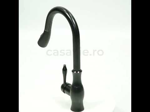Baterie profesionala de bucatarie, negru cu bronz pe margine cu furtun extractibil si 2 functii de curgere, cod 1280