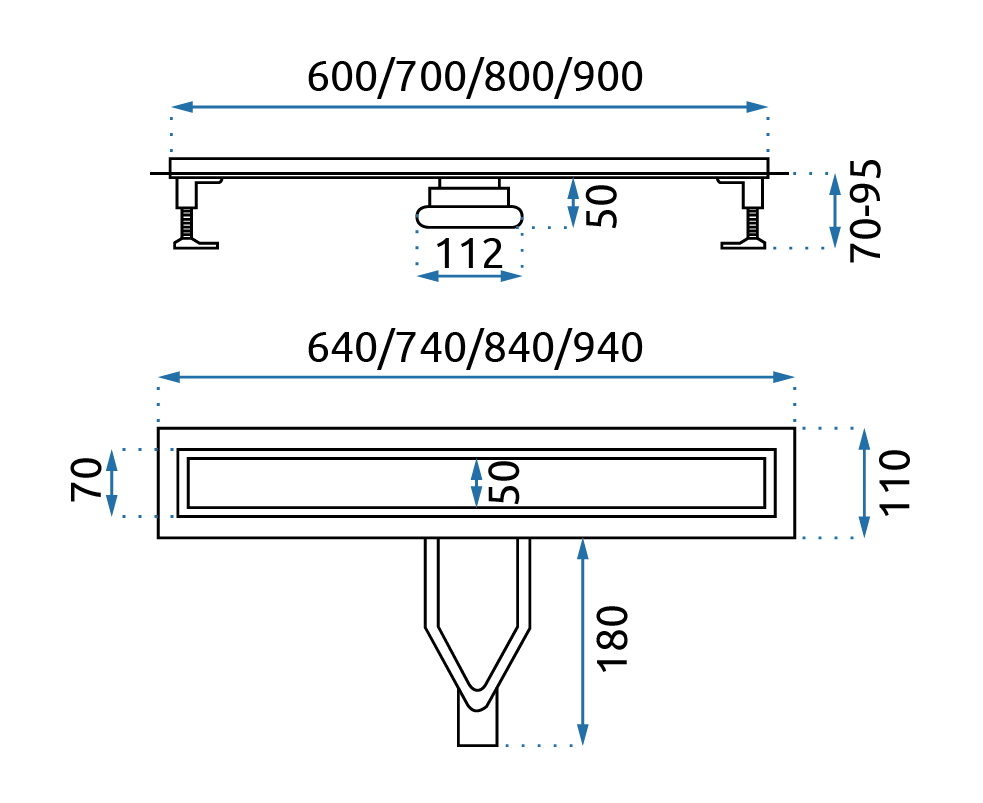 Rigolă de duș Rea Neox Superflow, negru, 70 cm