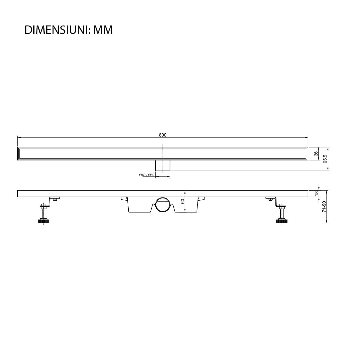Rigola de dus Elysium Aquatrap Slim, din otel inoxidabil, 80 cm, negru mat