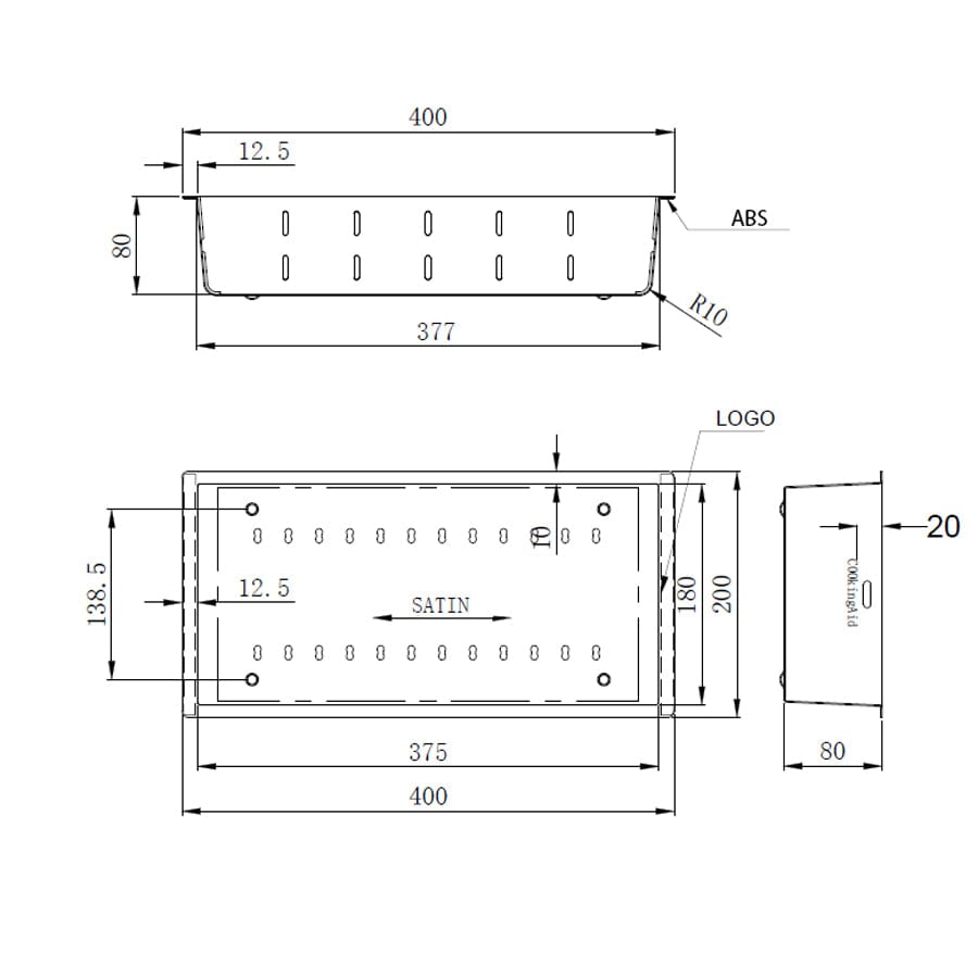 Scurgator INOX Tip Tavita Perforata pentru chiuveta, 420*200*85mm, cod:6037