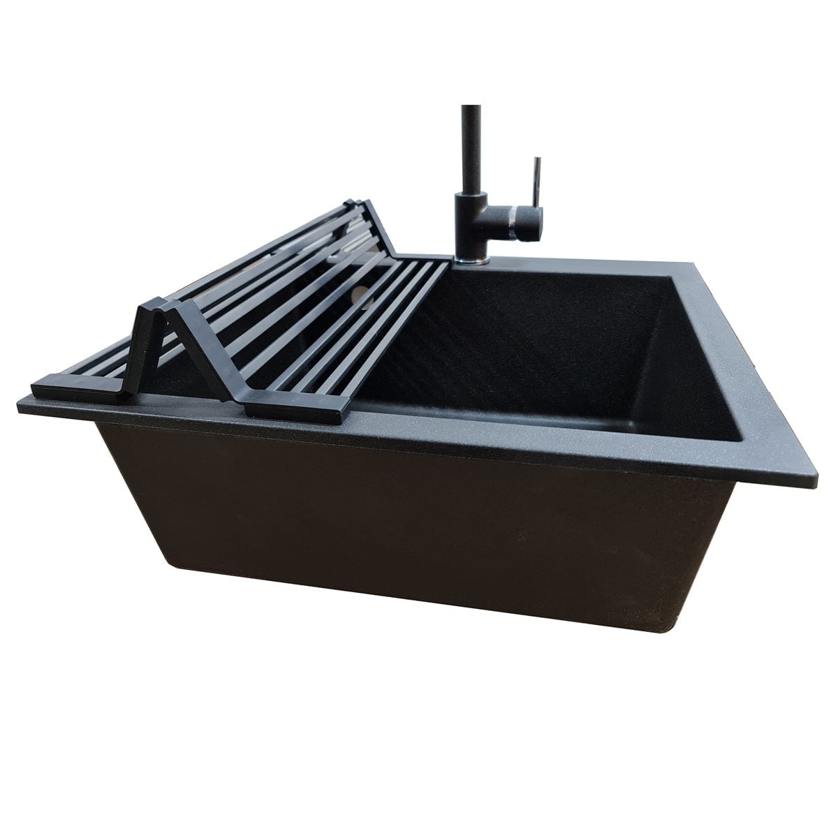 Scurgator multifunctional / Gratar / Suport vase pliabil negru CookingAid Folding Mat Black pentru chiuvete, cod:6033